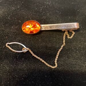 Tie clip silver and amber antique